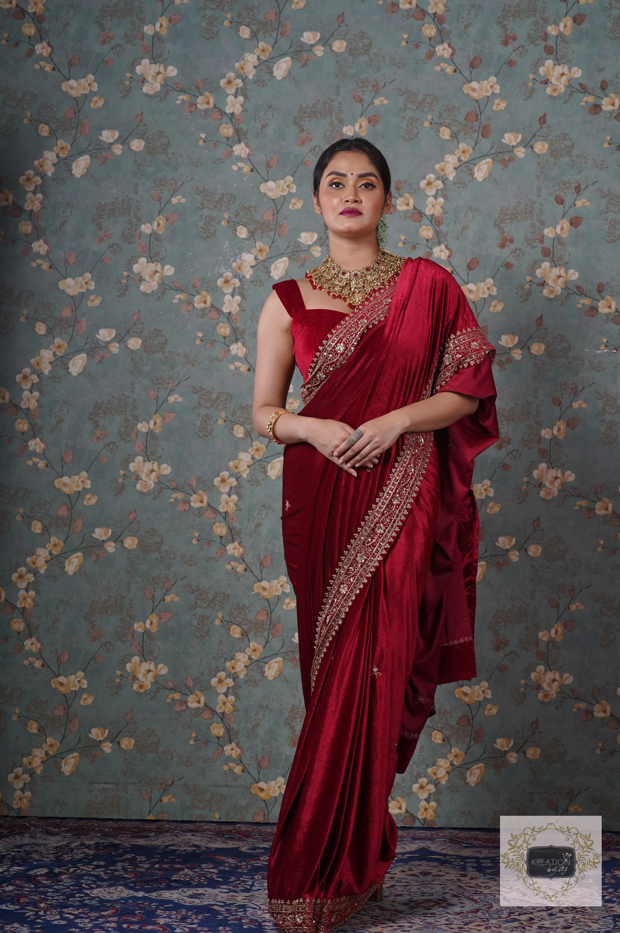 Maroon Velvet Zarina Saree