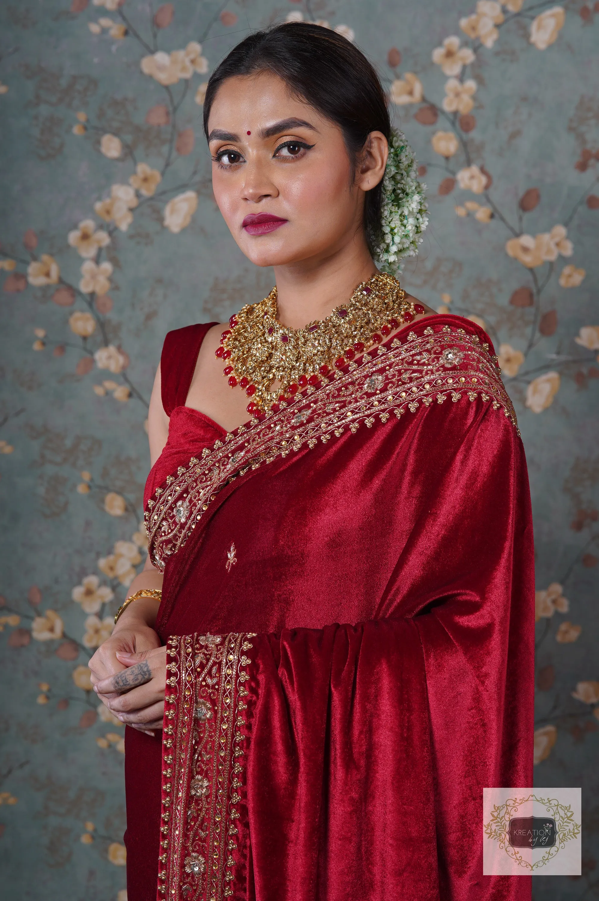 Maroon Velvet Zarina Saree