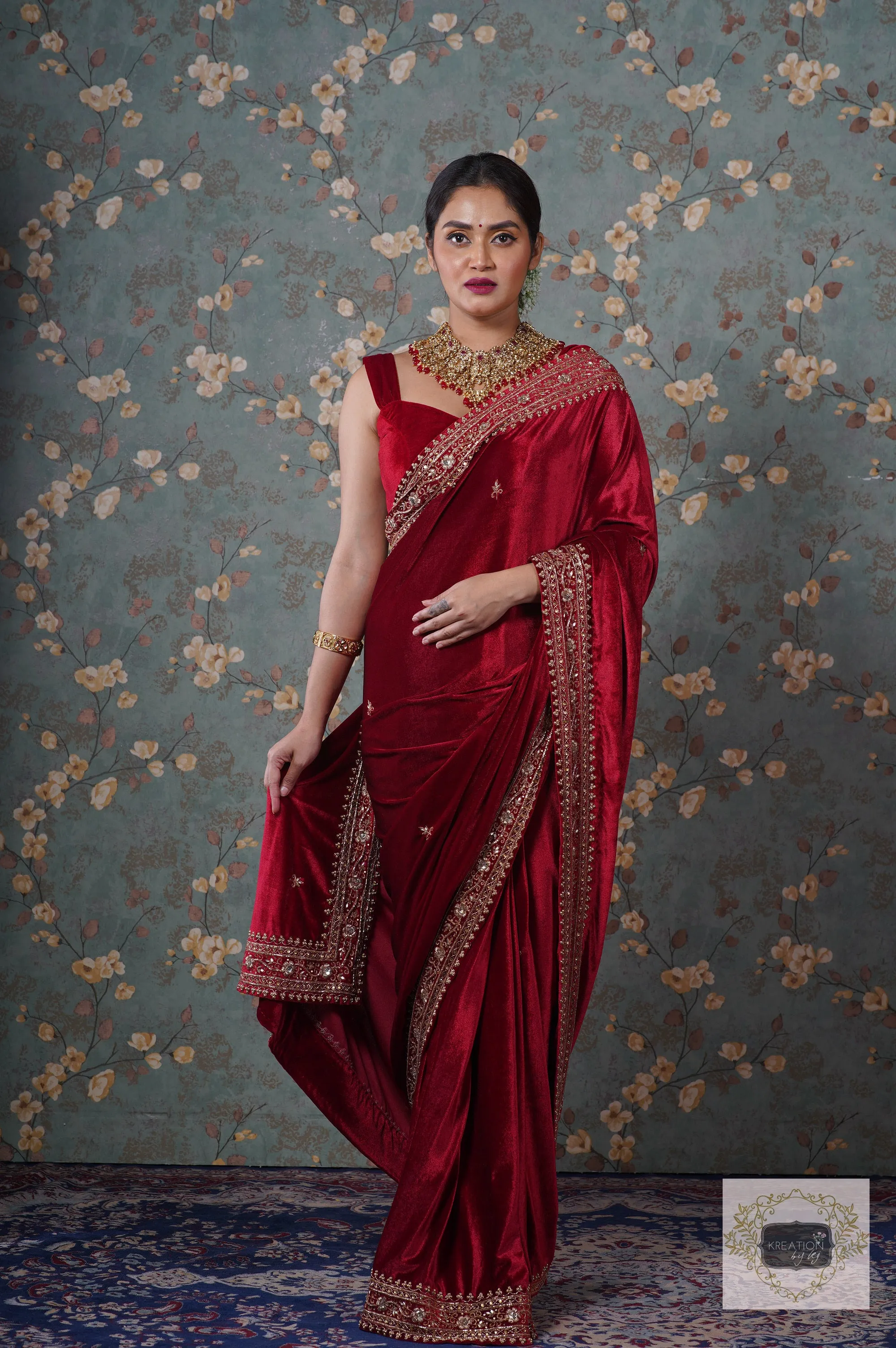 Maroon Velvet Zarina Saree