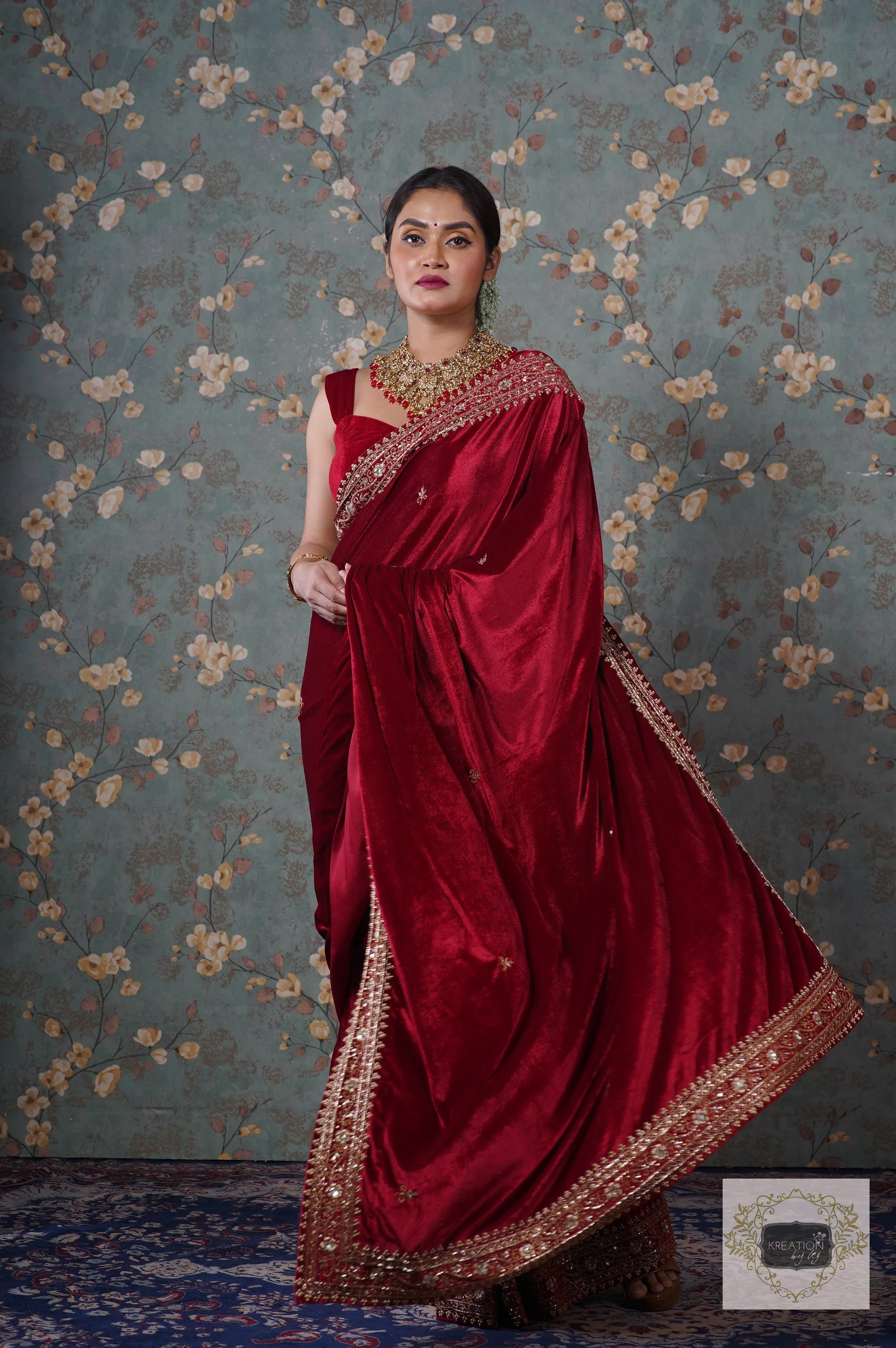 Maroon Velvet Zarina Saree