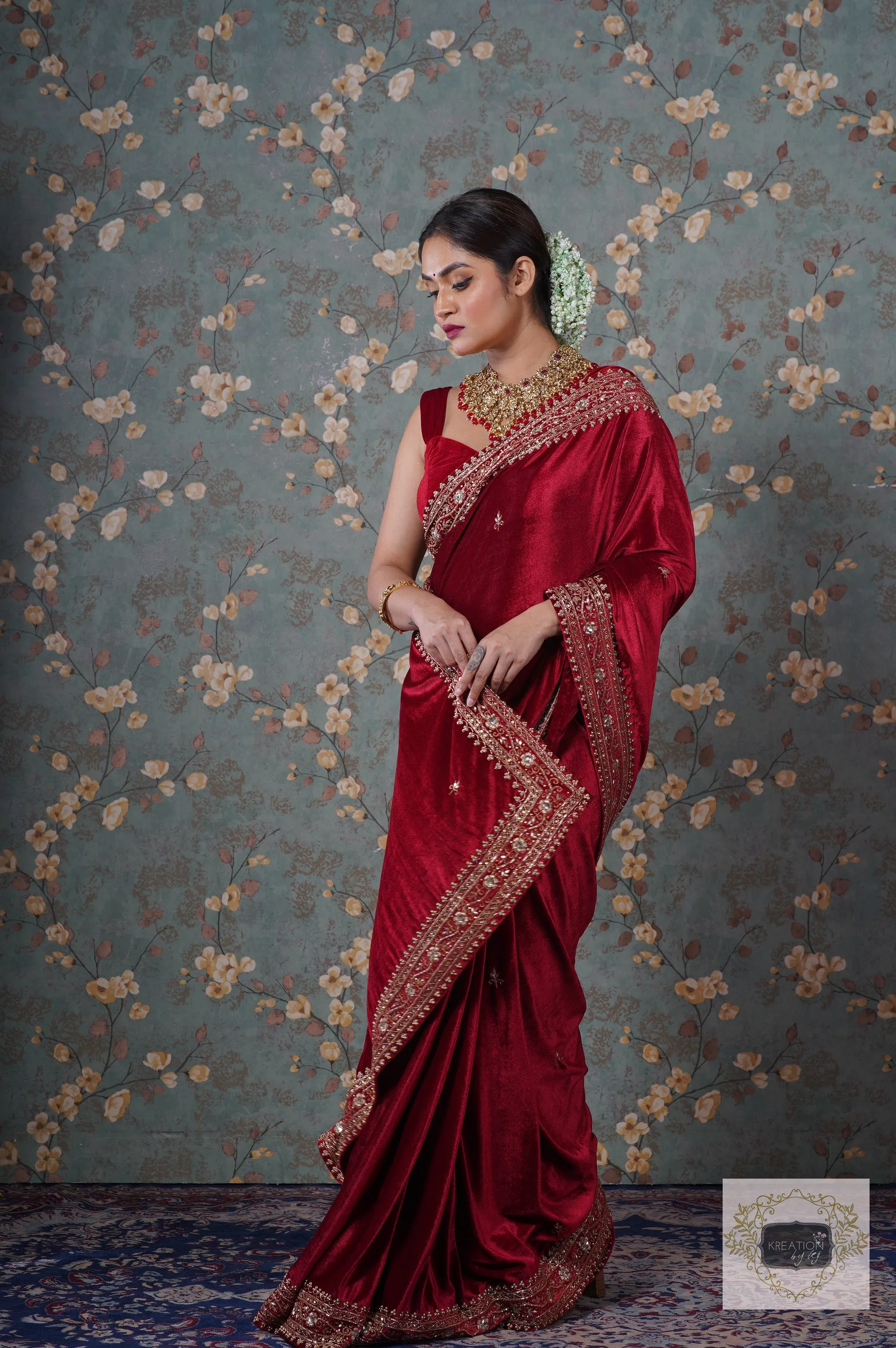 Maroon Velvet Zarina Saree