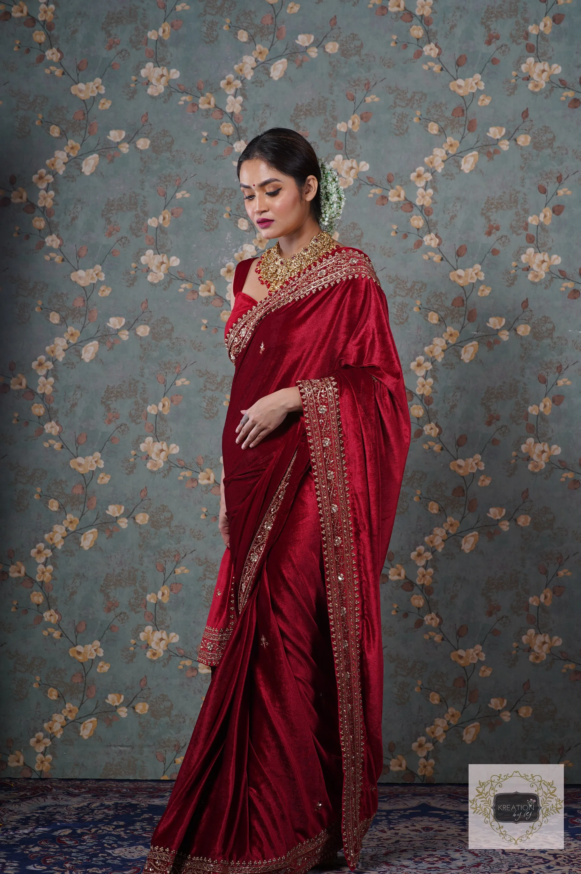 Maroon Velvet Zarina Saree