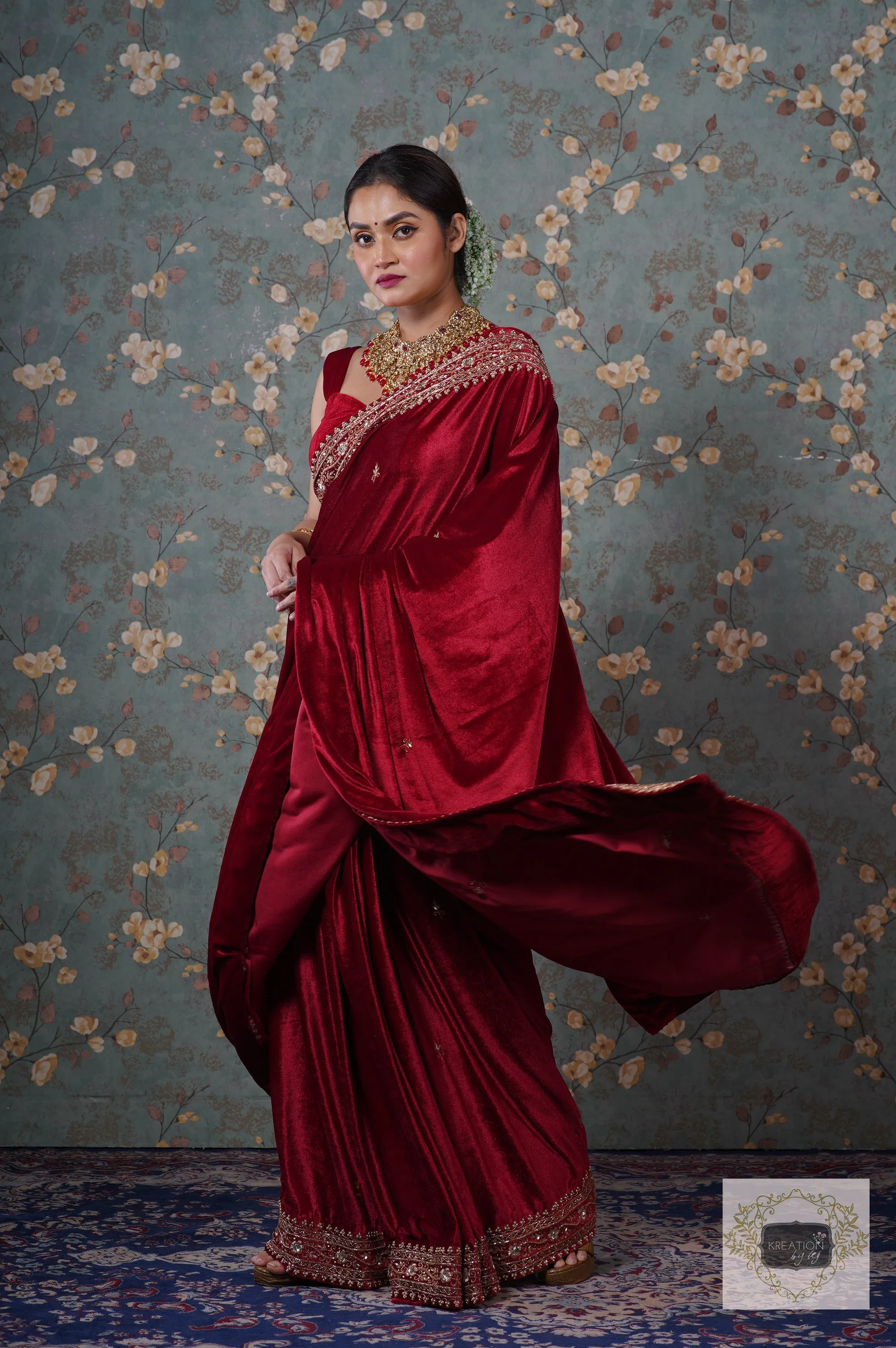 Maroon Velvet Zarina Saree