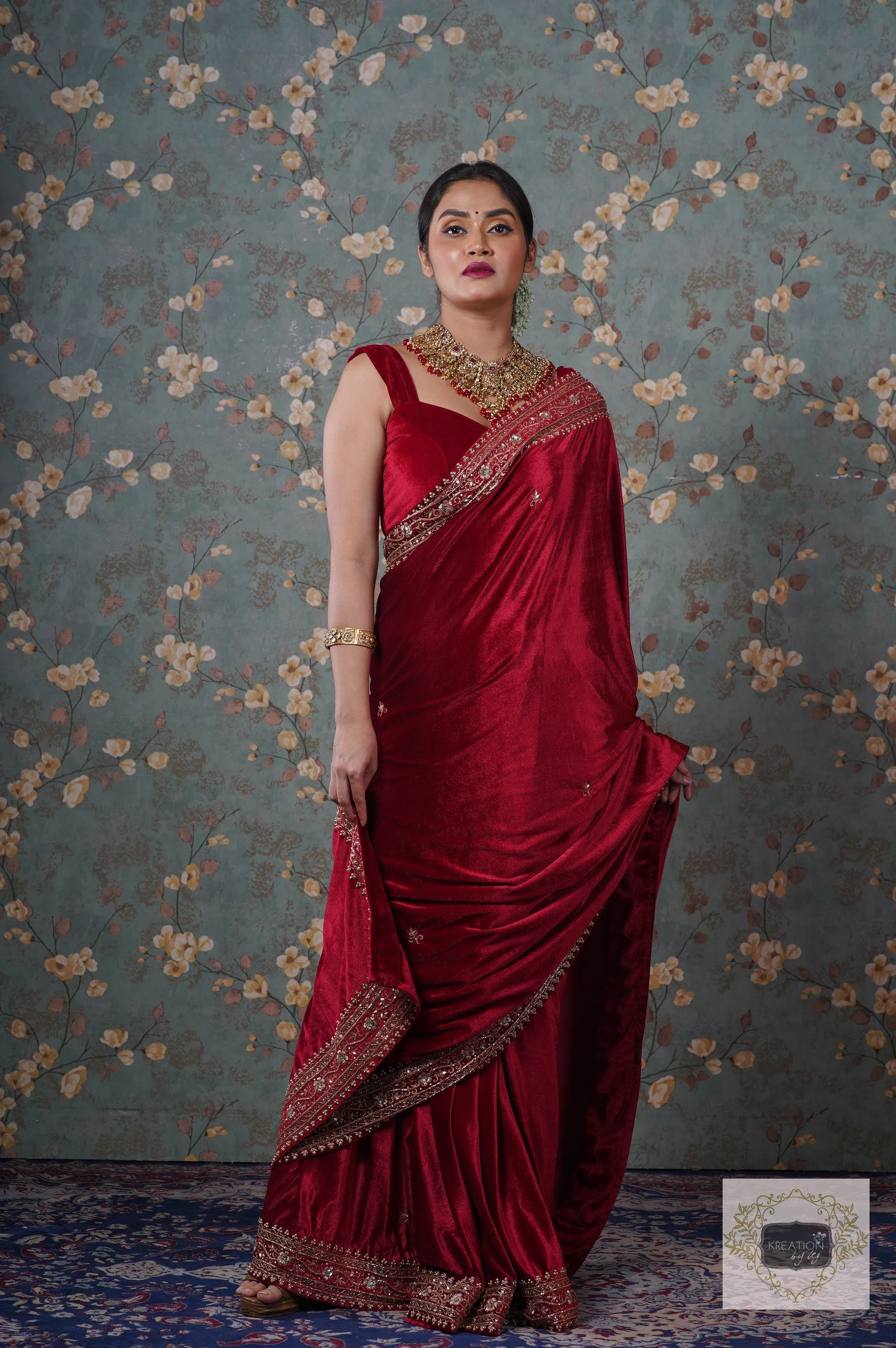 Maroon Velvet Zarina Saree