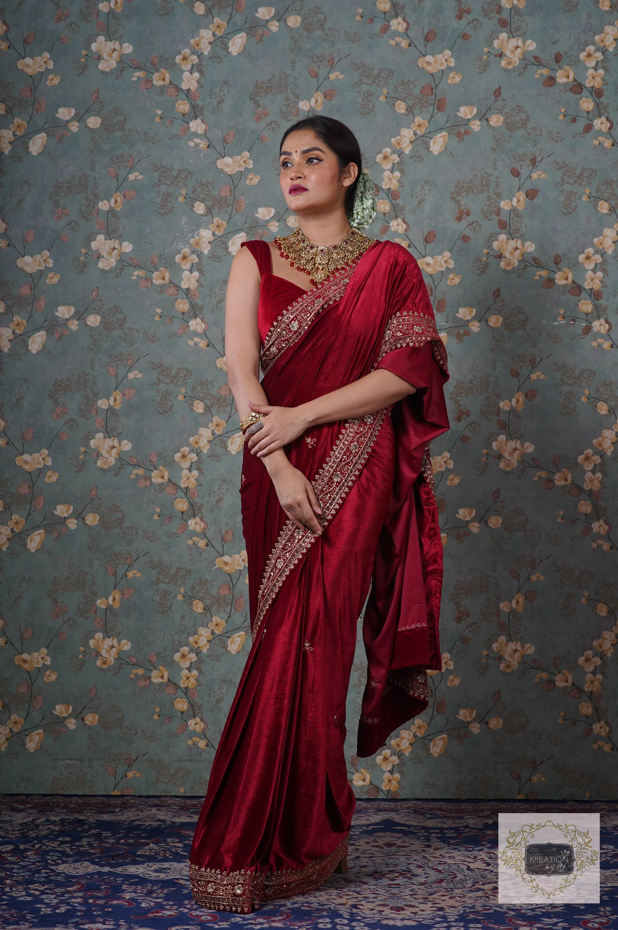 Maroon Velvet Zarina Saree