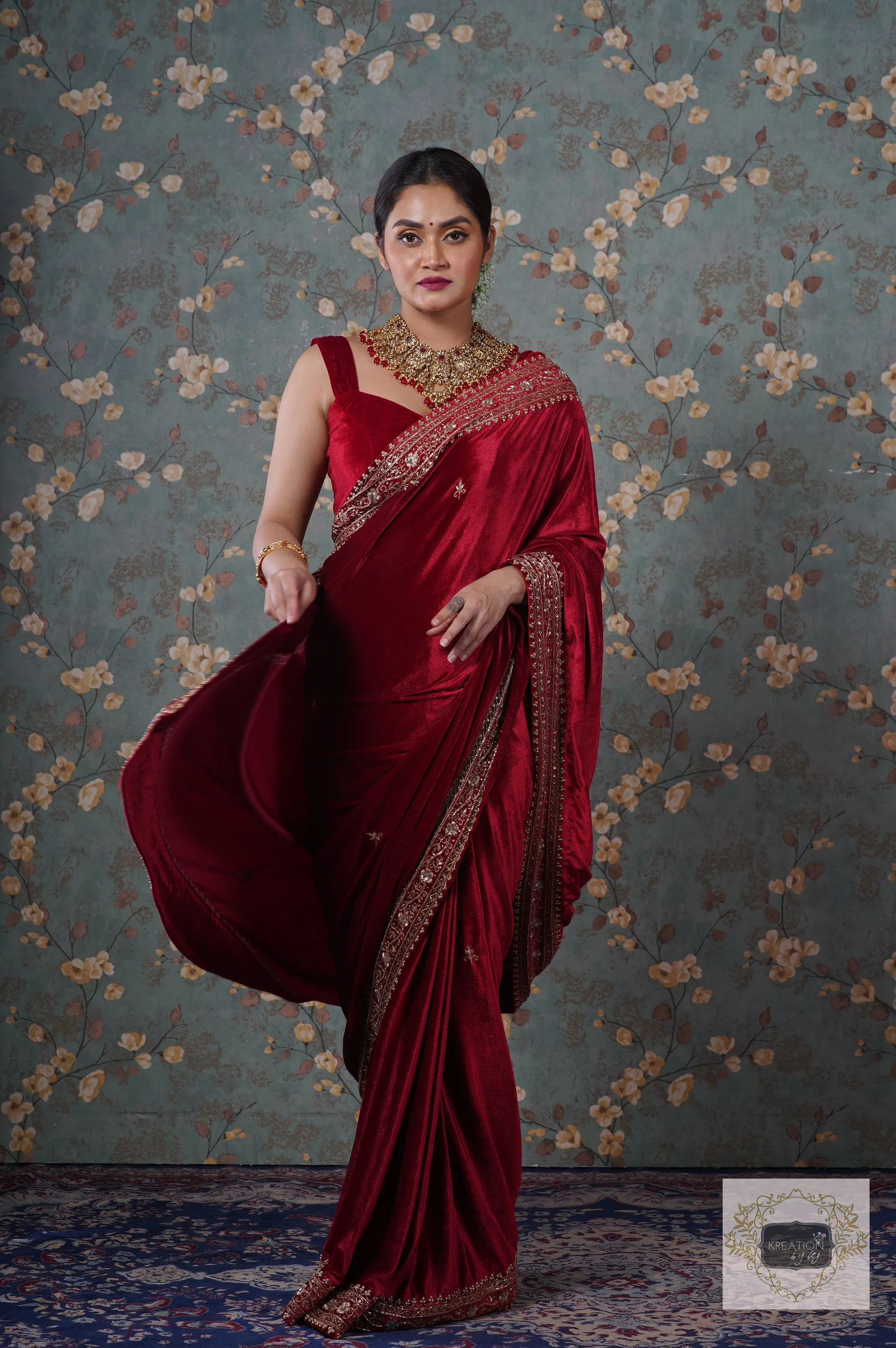 Maroon Velvet Zarina Saree