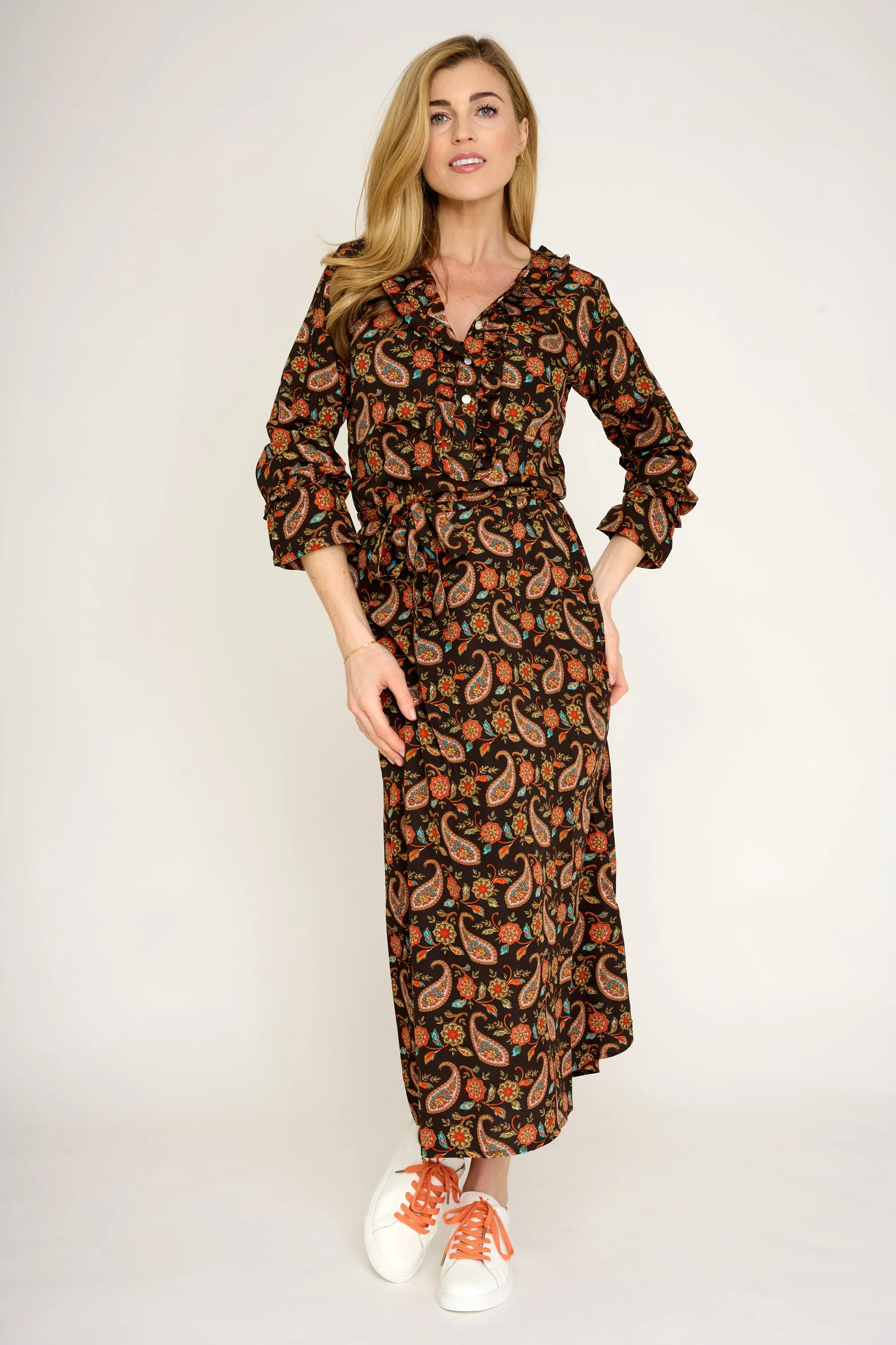 Meg Midi Dress in Chocolate Paisley