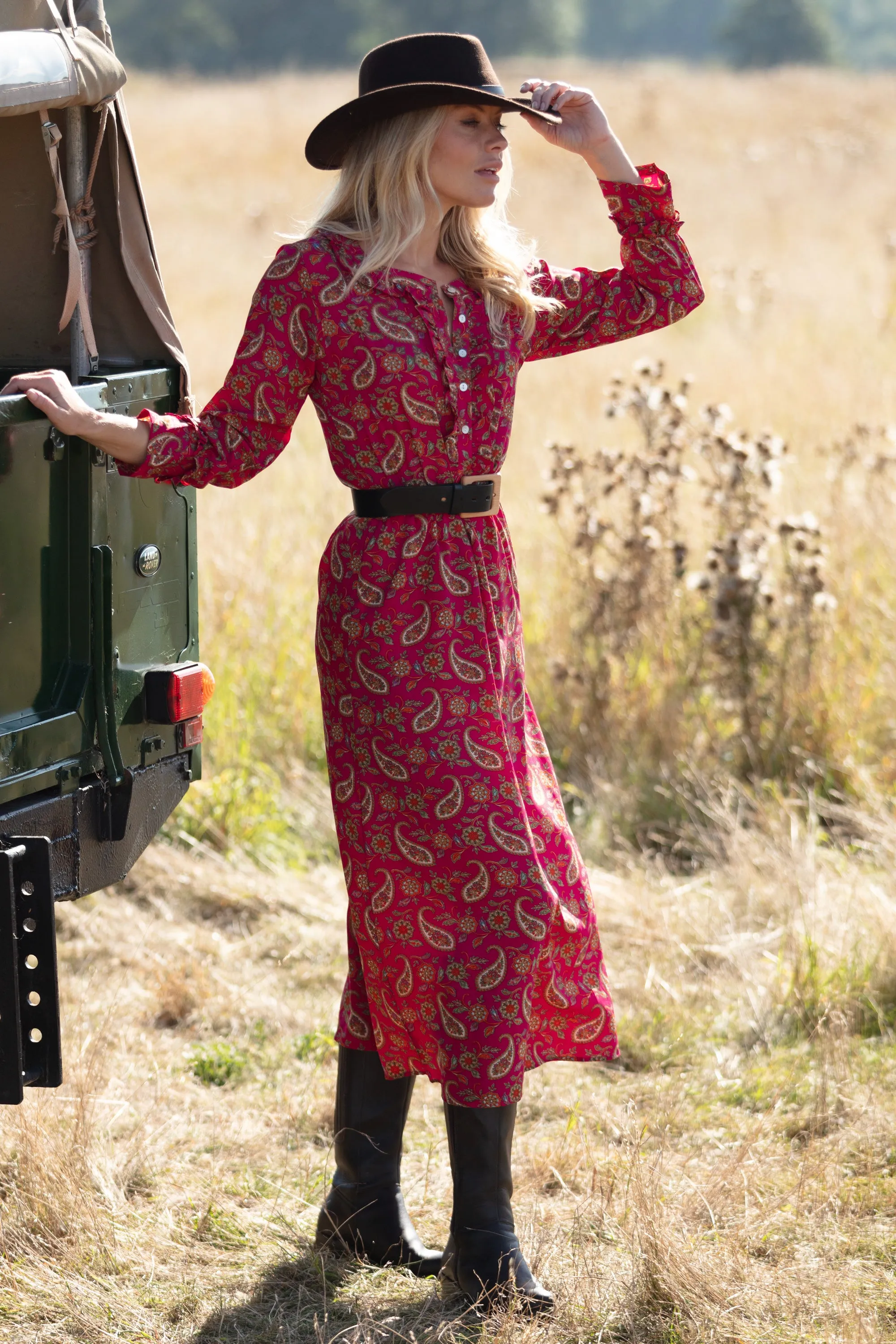 Meg Midi Dress in Hot Pink Paisley