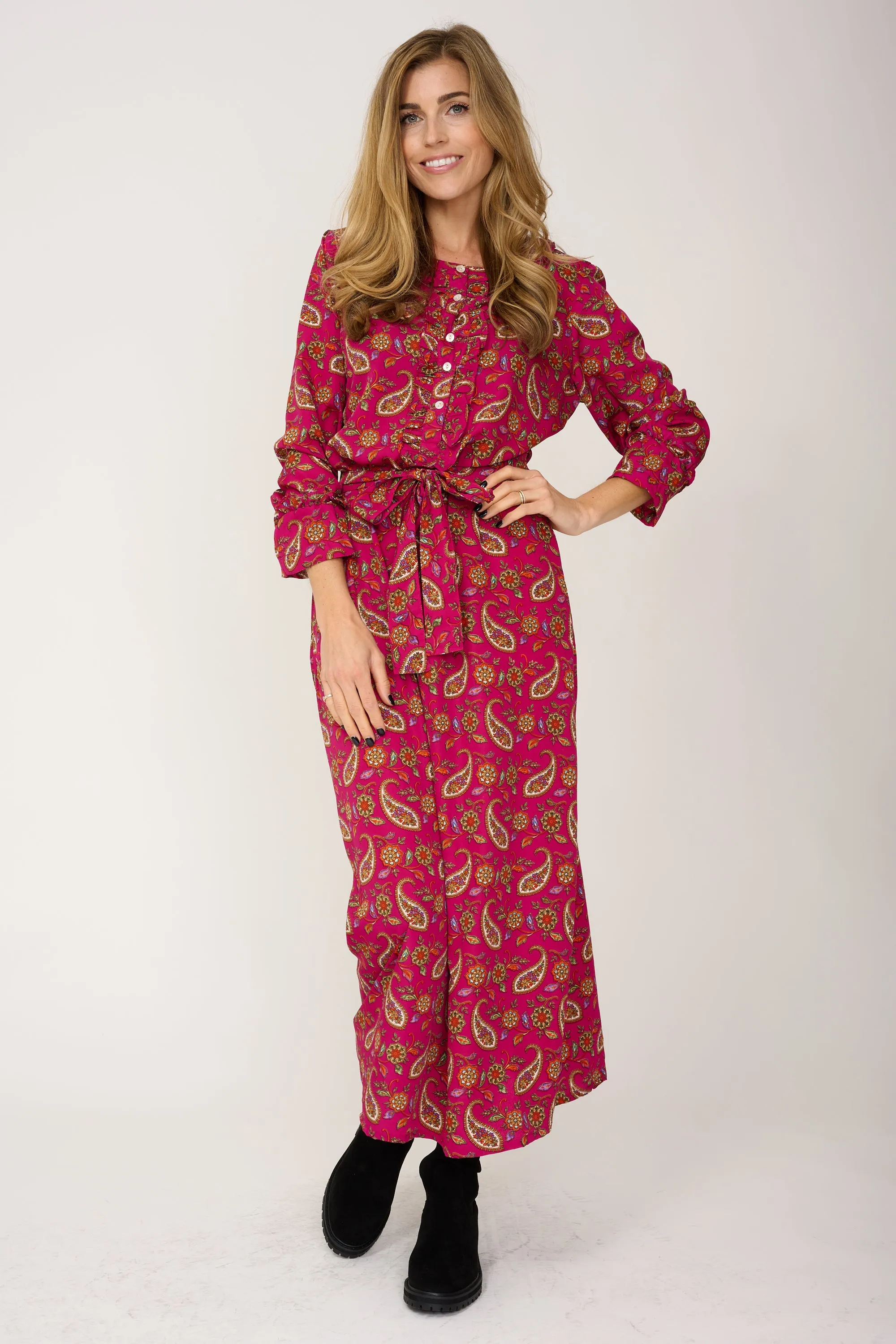 Meg Midi Dress in Hot Pink Paisley