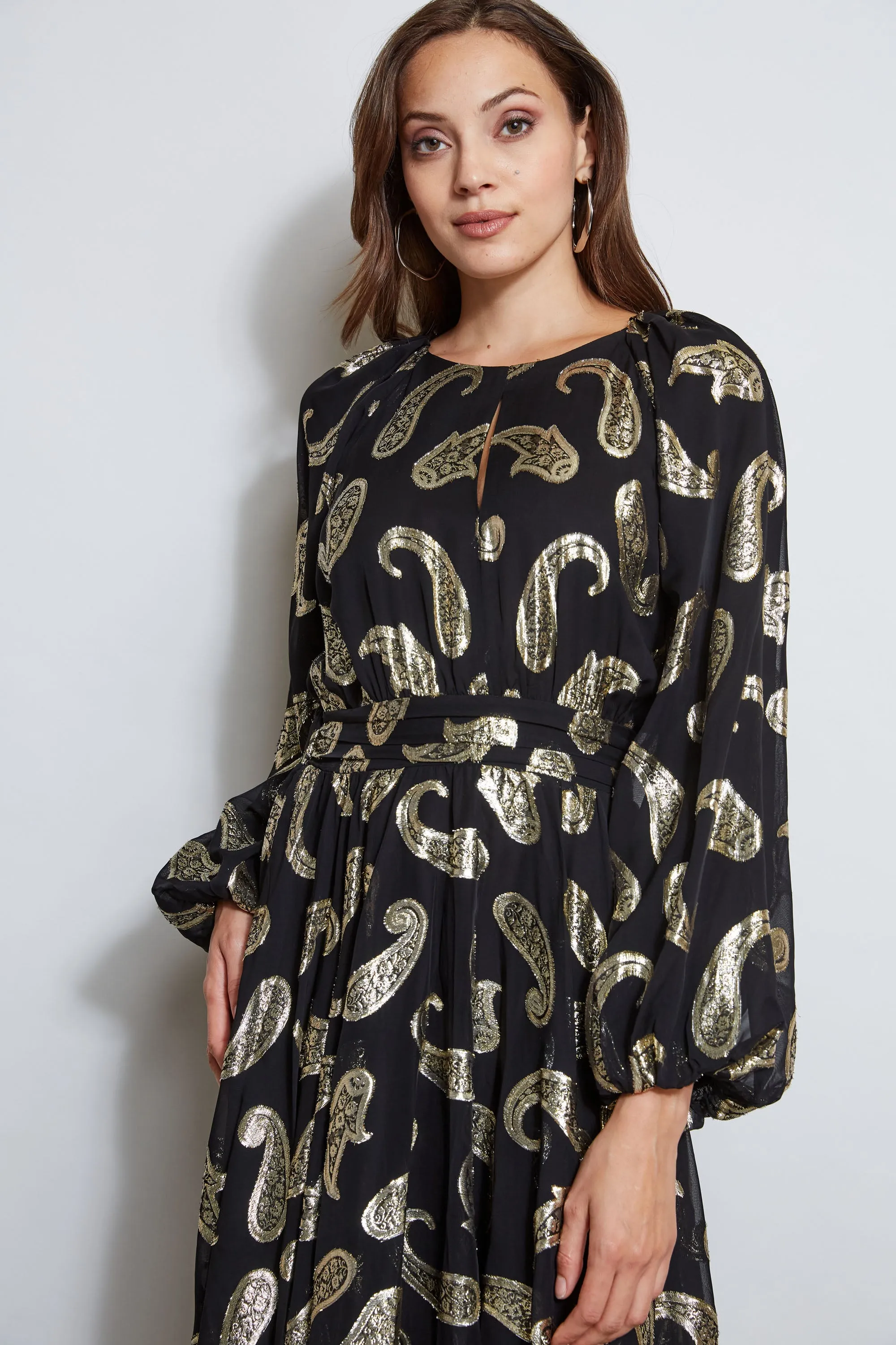 Metallic Paisley Jacquard Dress