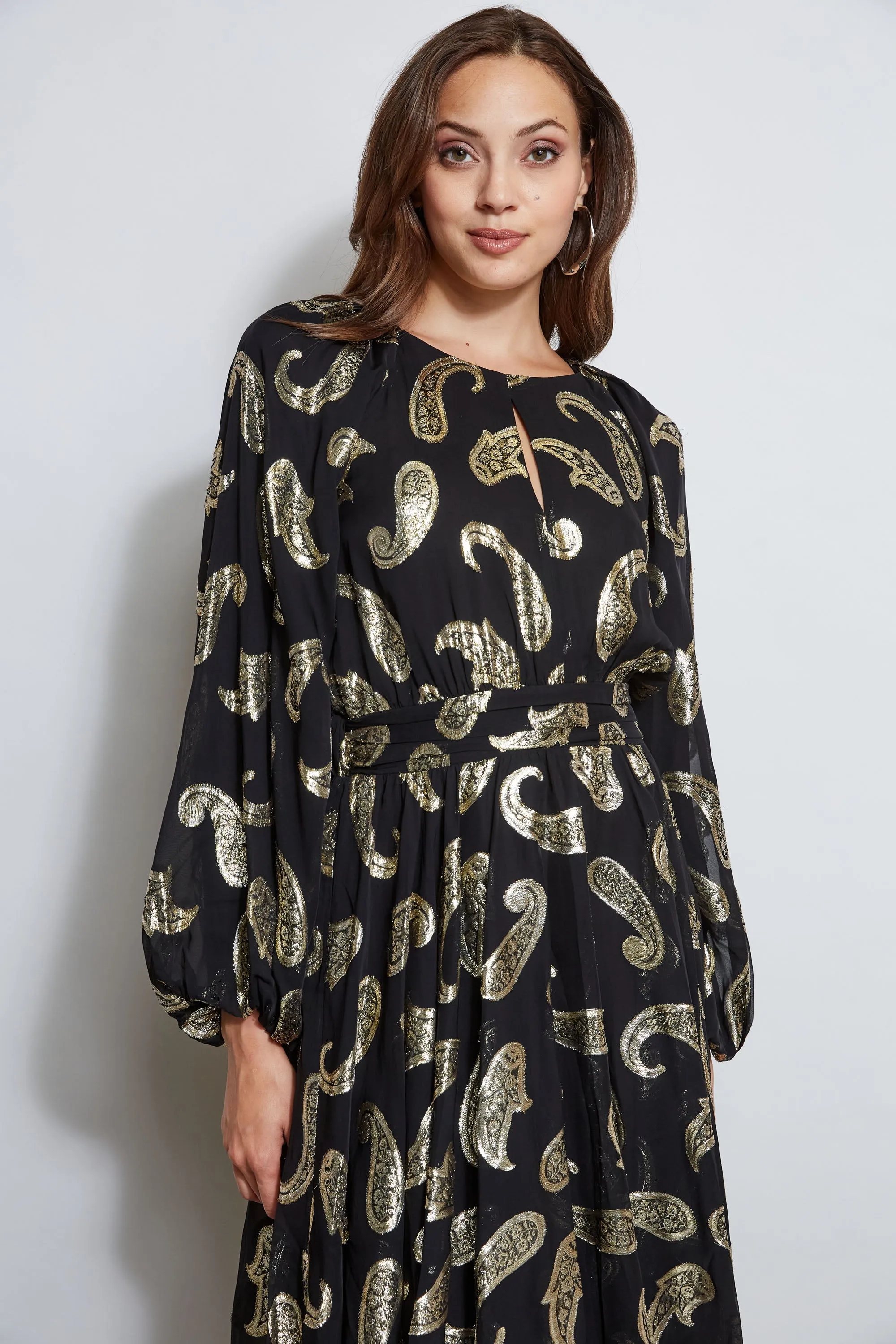 Metallic Paisley Jacquard Dress