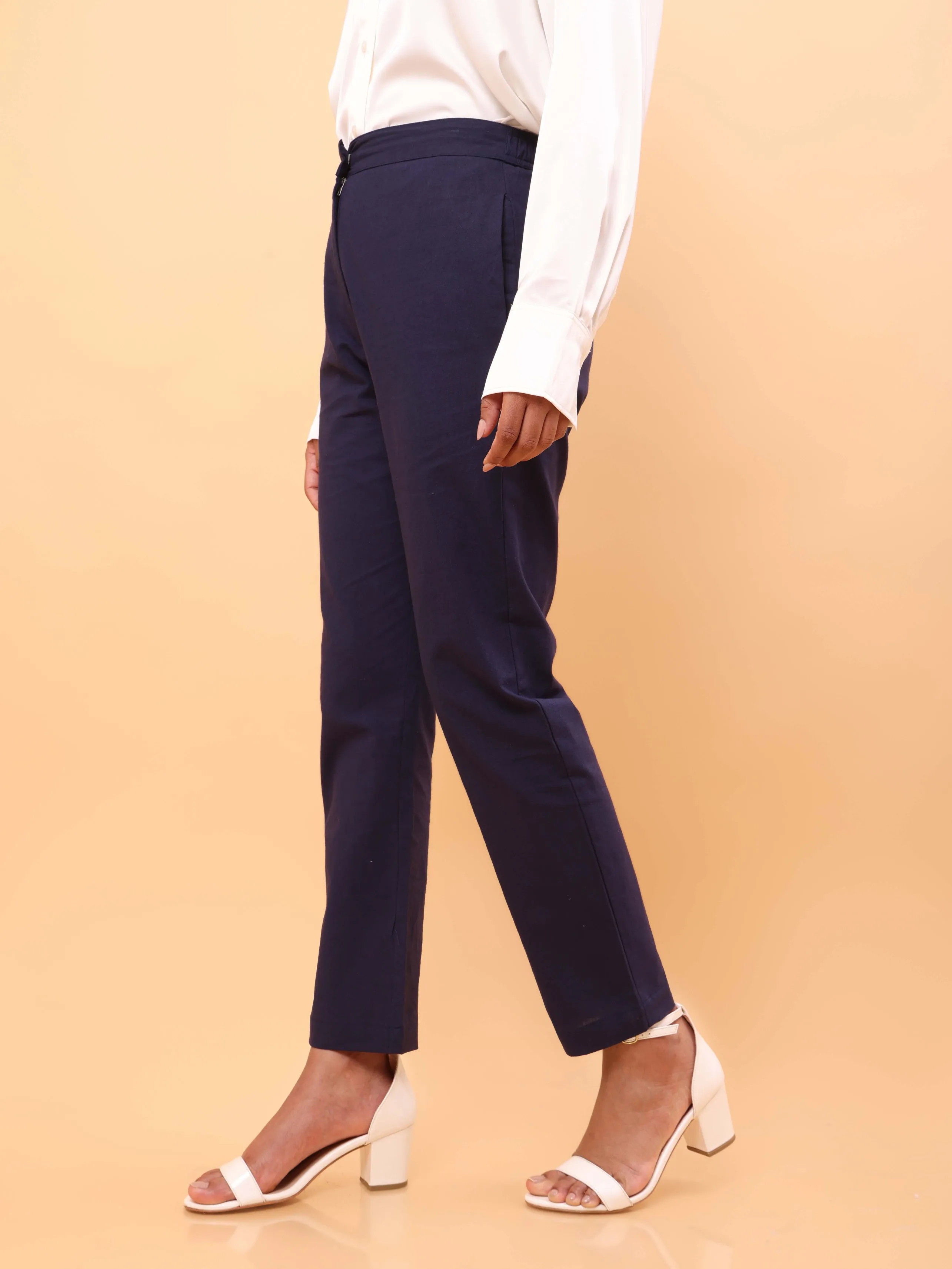 Navy Blue Straight Cotton Pants