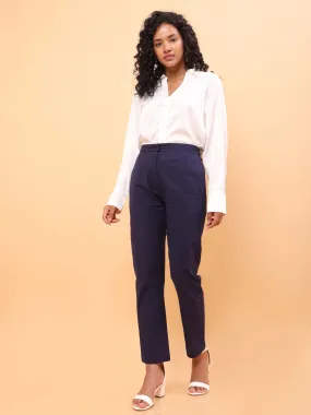 Navy Blue Straight Cotton Pants