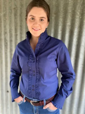 Navy - Long Sleeve Collared Shirt WITH Ruffles