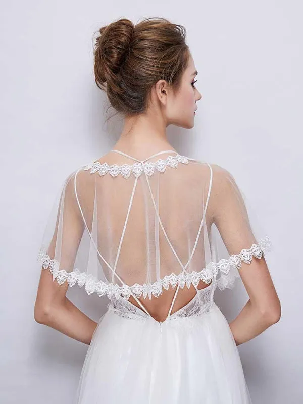 New White Sheer Tulle  Applique Wedding Wraps | Bridelily