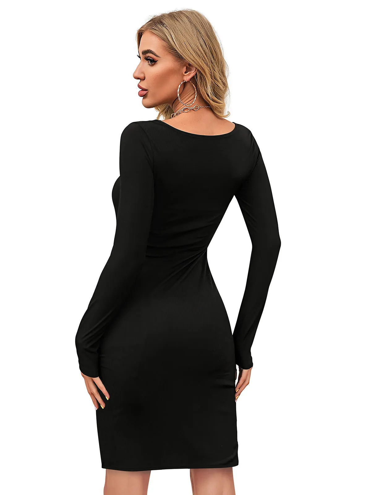 Odette Black Bodycon Knit Fabric For Women