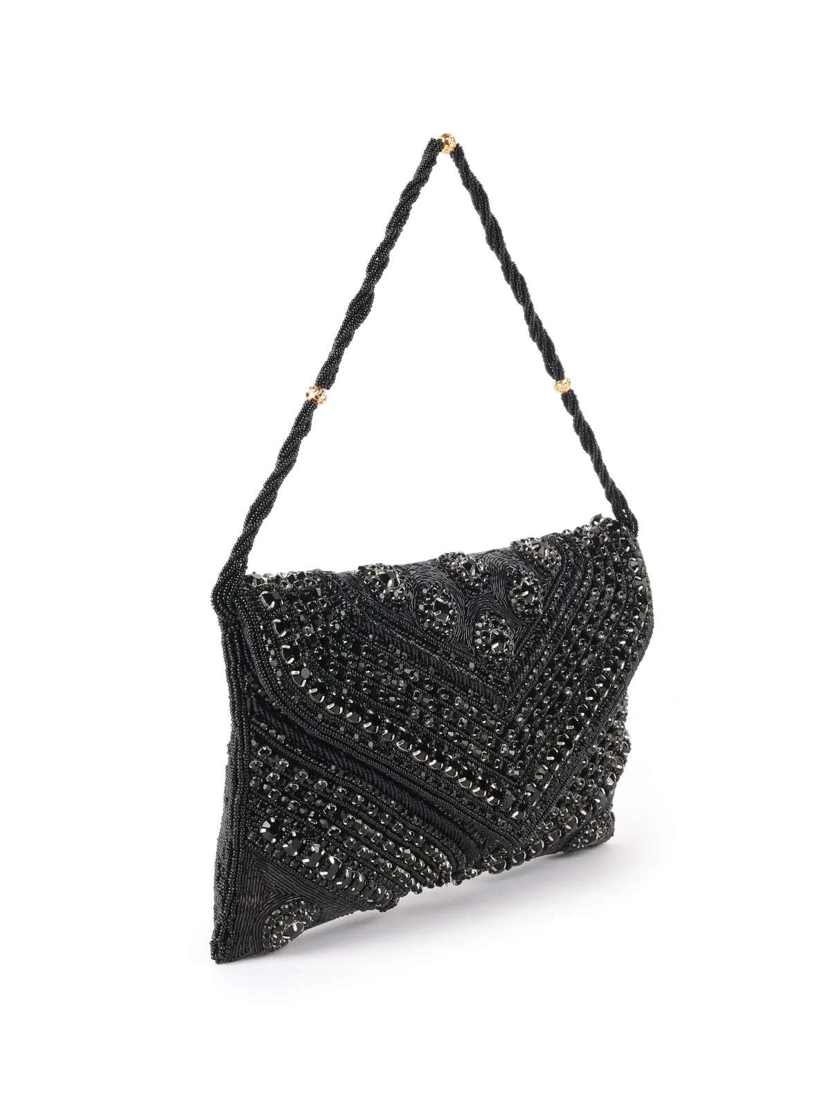 Odette Black Embellished Bridal Clutch For Women