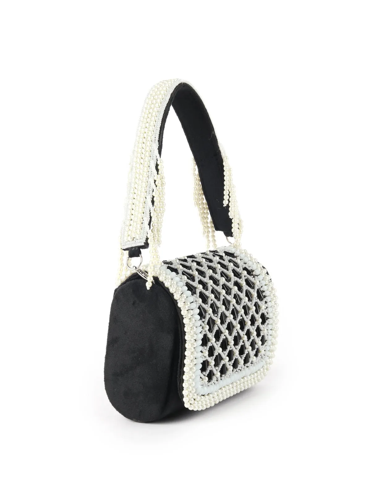 Odette Black Embellished Party Clutch For Women