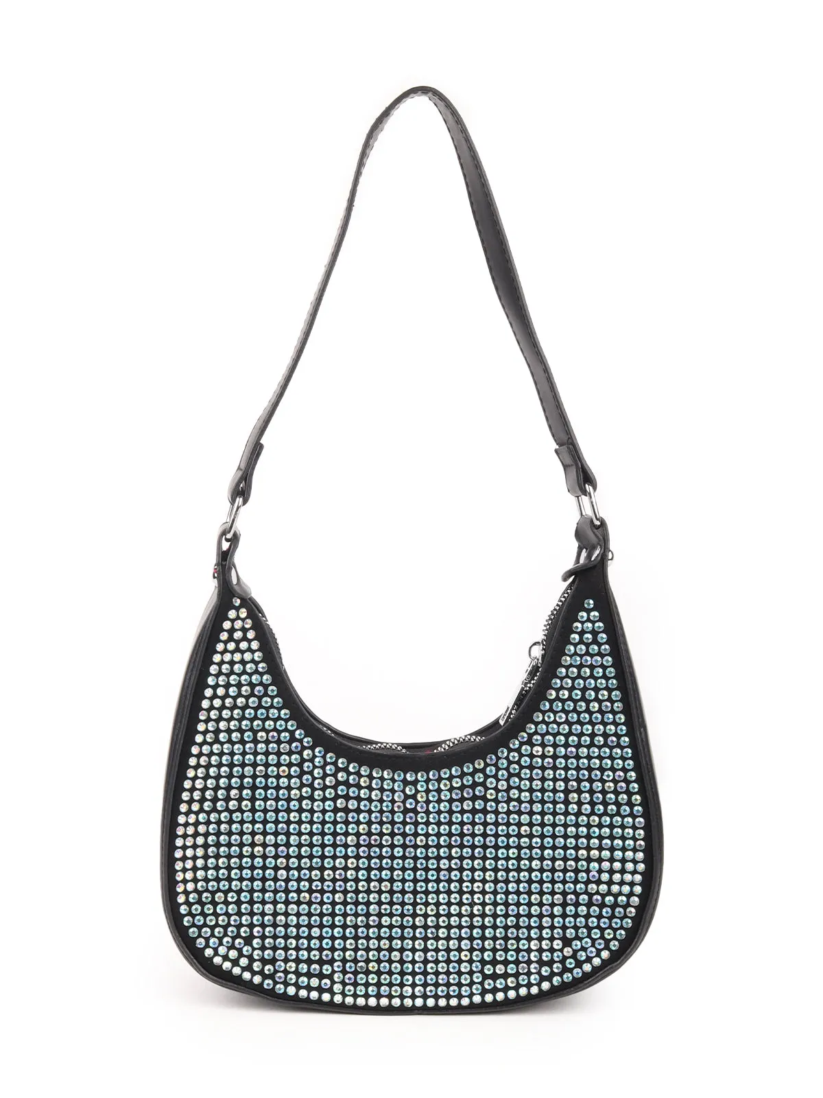 Odette Black Embellished Polyurethane Hand Bag For Women