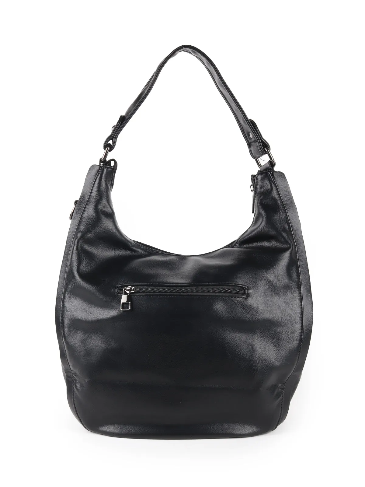 Odette Black Embellished Polyurethane Tote Bag For Women