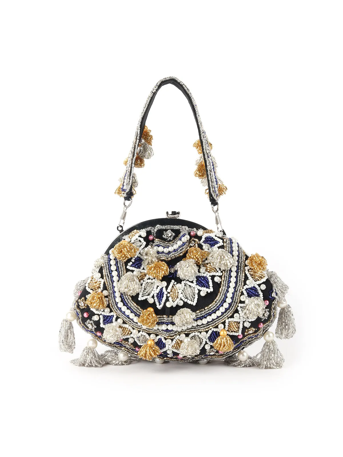 Odette Black Embroidered Batuwa Bag For Women