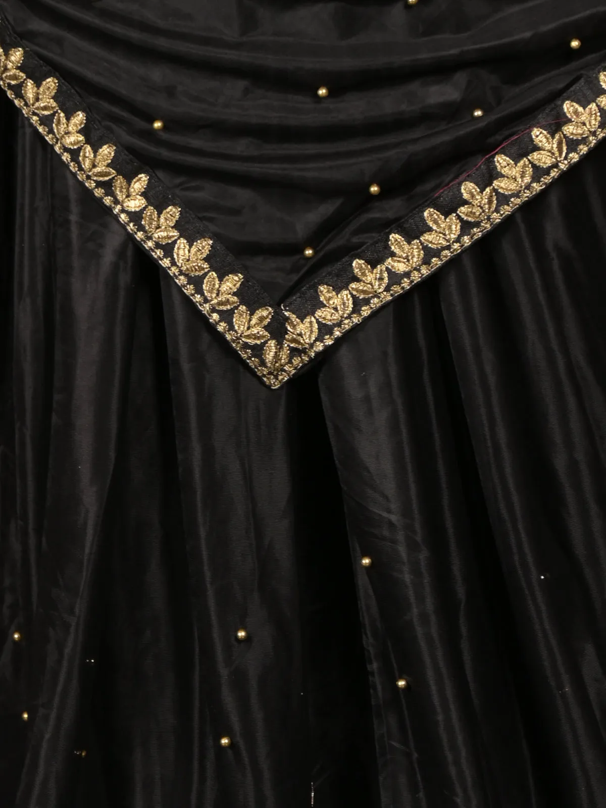 Odette Black Embroidered Satin Saree With Unstitched Blouse For Women