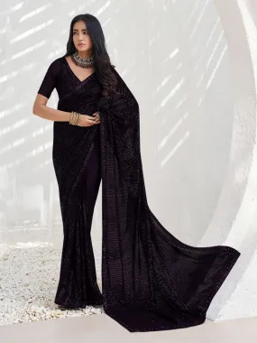 Odette Black Georgette Embellished  Saree with Unstitched Blouse For Women