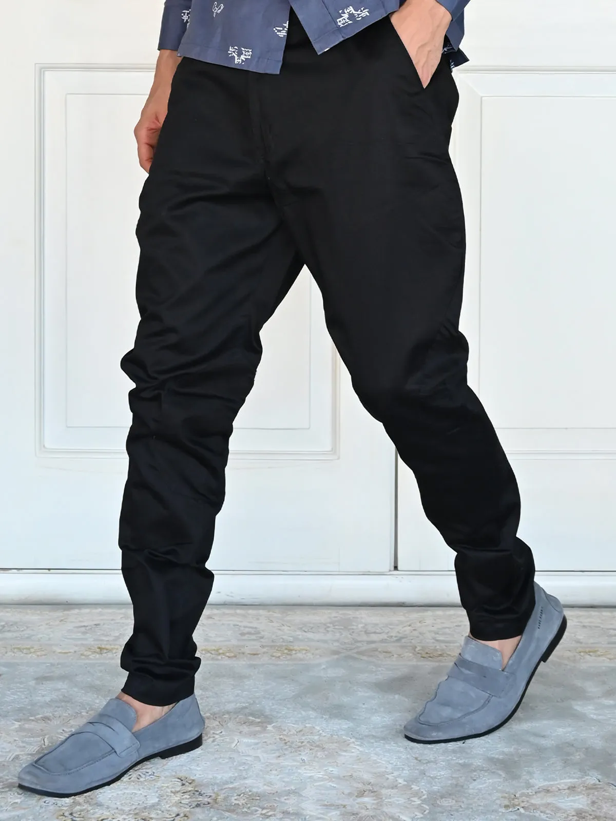 Odette Black Jodhpuri Style Cotton Trouser for Men