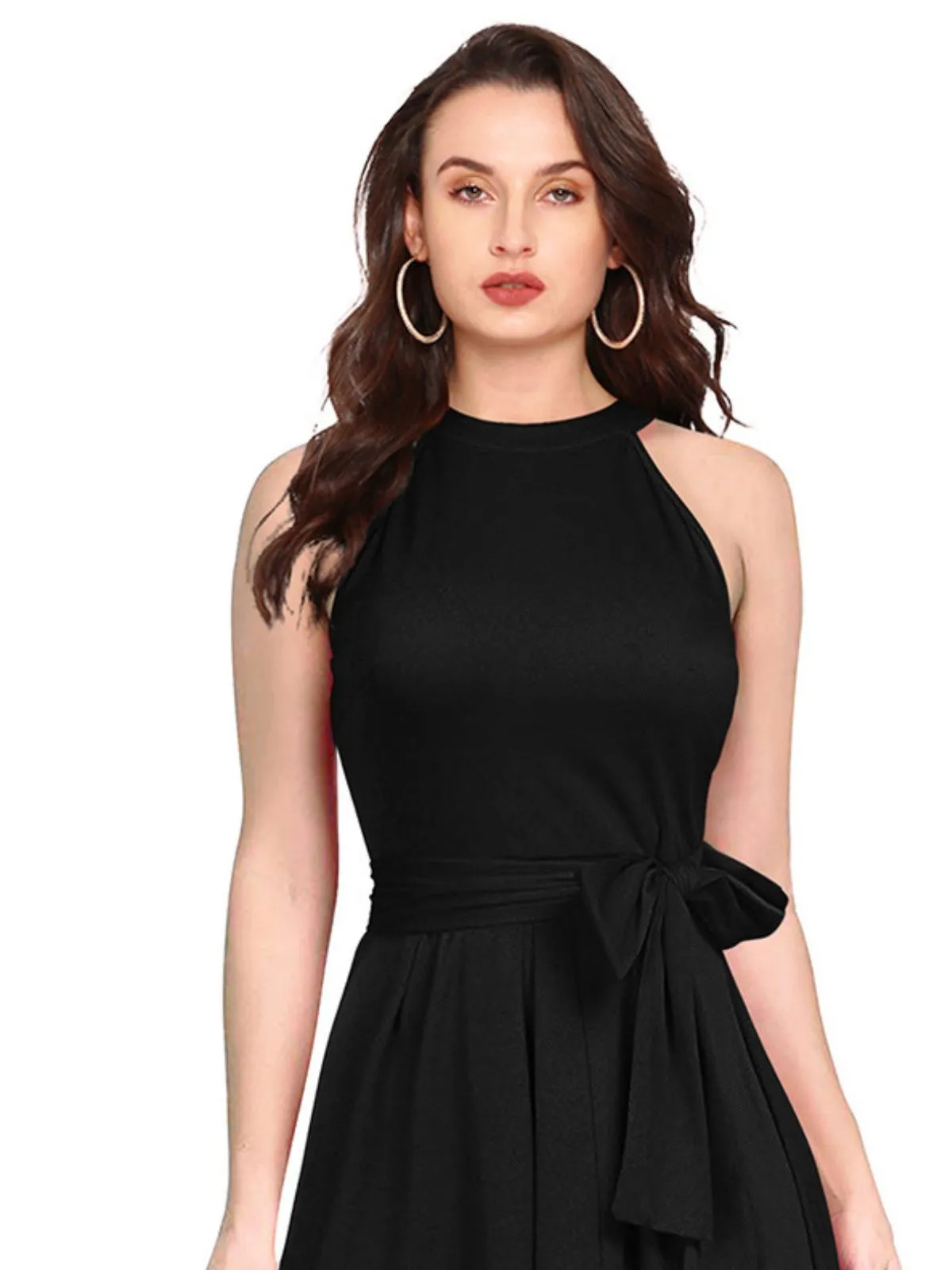 Odette Black Polyester High Low Dress For Women