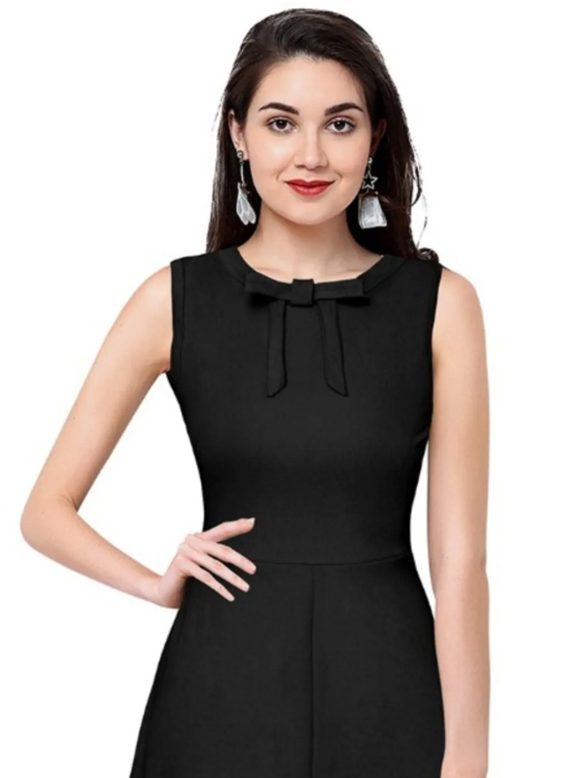 Odette Black Polyester Skater  Dress For Women