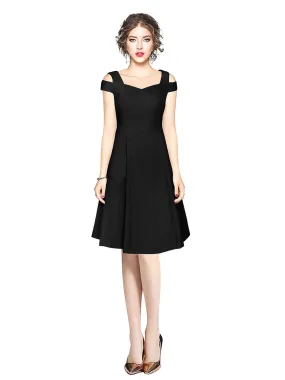 Odette Black Polyester Skater Dress For Women