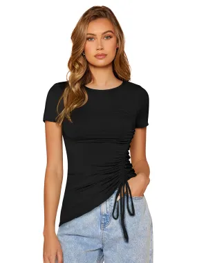 Odette Black Polyester Solid Top For Women