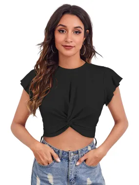 Odette Black Polyester Solid Top For Women