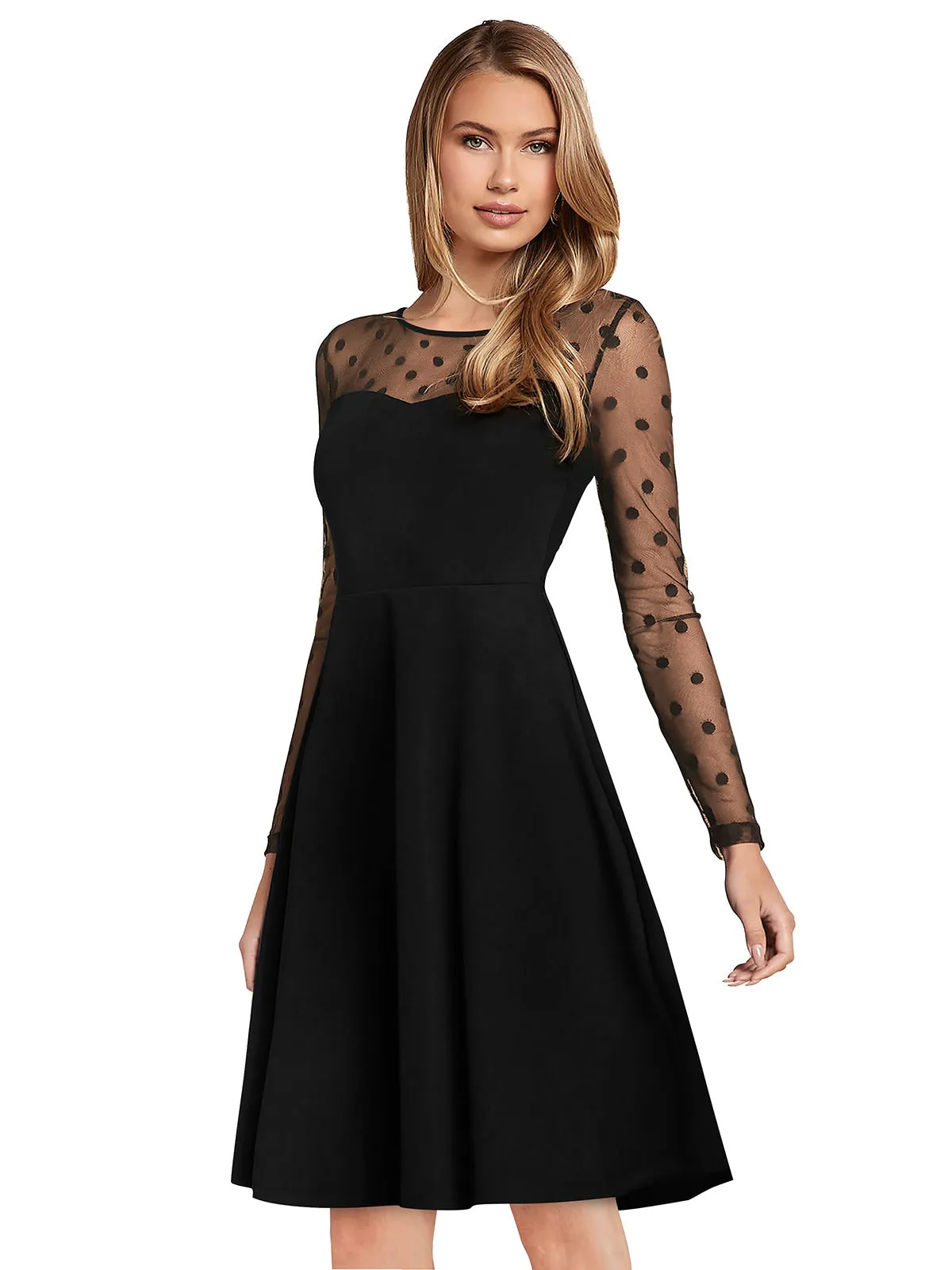 Odette Black Skater Knit Fabric Dress For Women