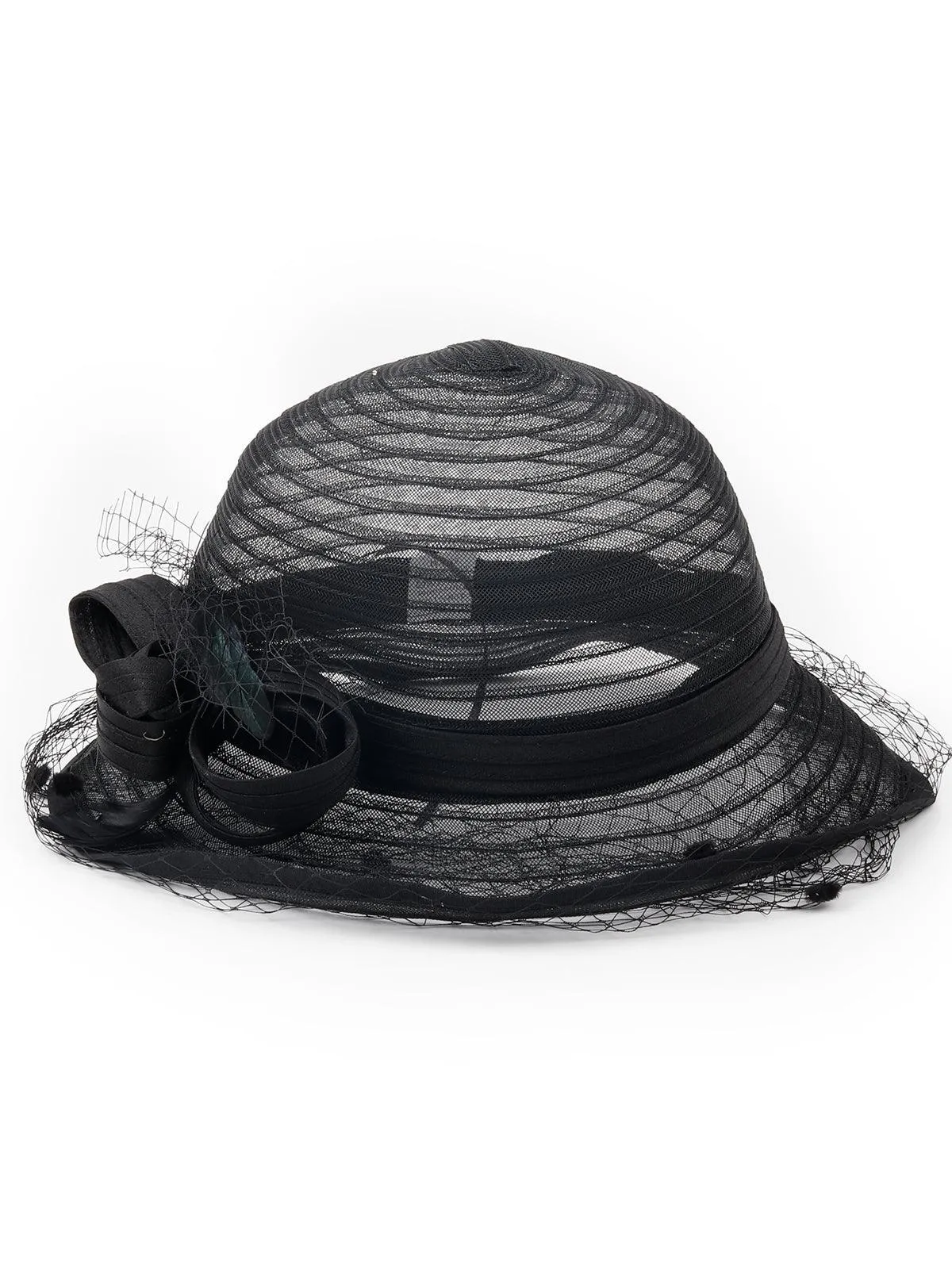 Odette Black Transparent Netted Hat For Women