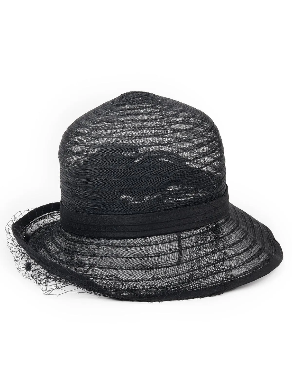 Odette Black Transparent Netted Hat For Women