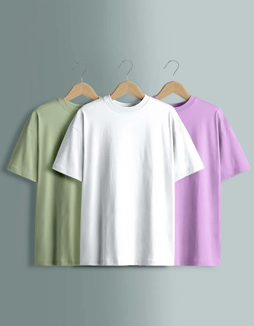 Pack of 3 Oversized Tees: White ,Foggreen ,Lilac