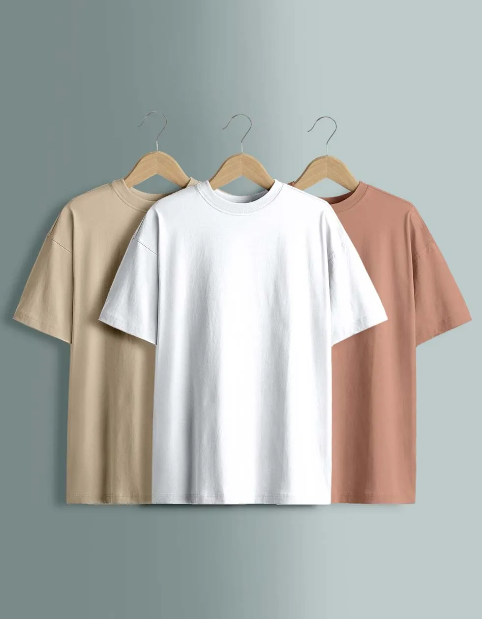 Pack of 3 Oversized Tees: White, Swan White, Cork