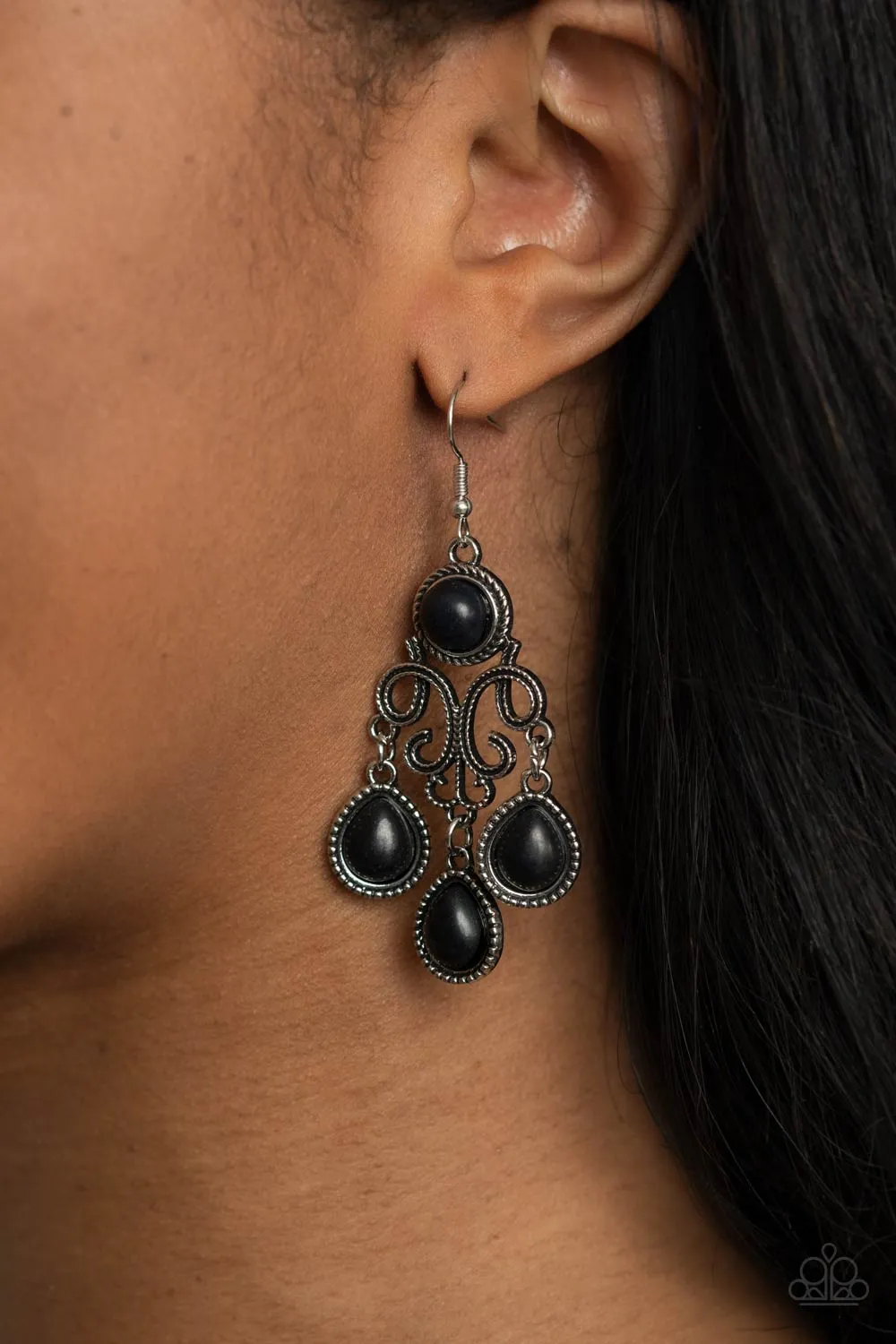 Paparazzi Earring ~ Canyon Chandelier - Black