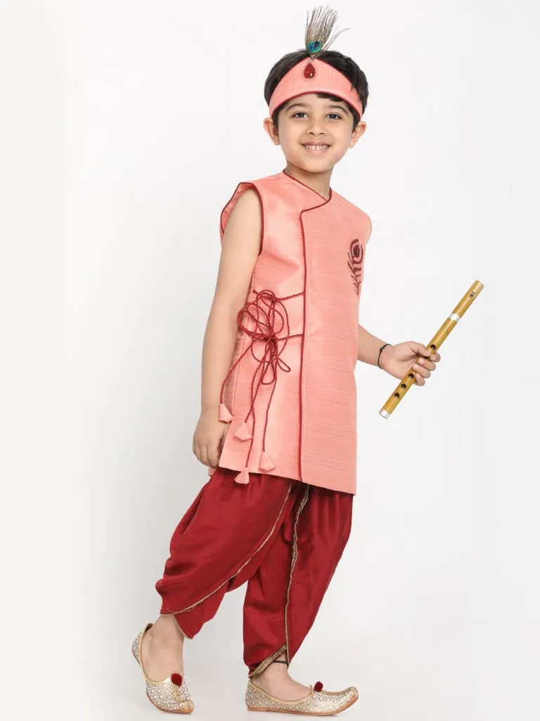 Pink Krishna Style Angrakha Kurta and Dhot Set