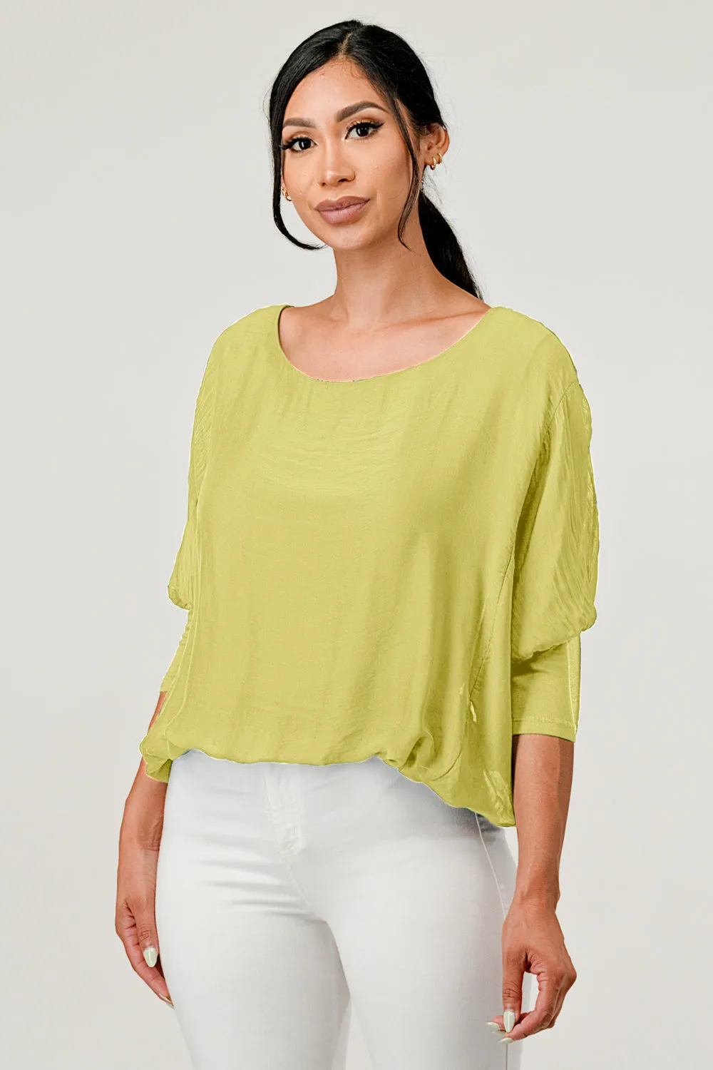 Raw Moda Solid Silk Elastic Sleeves Top