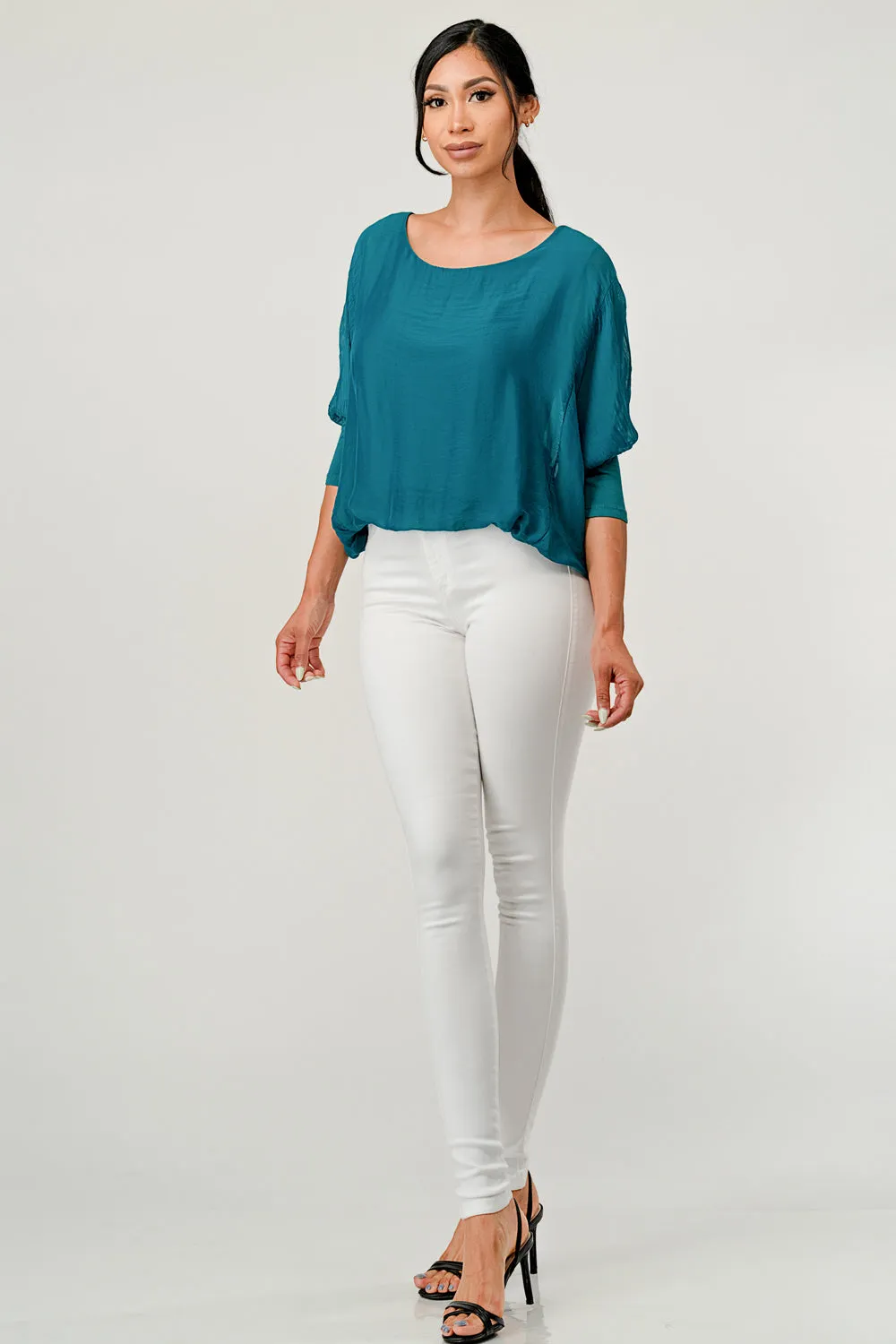 Raw Moda Solid Silk Elastic Sleeves Top