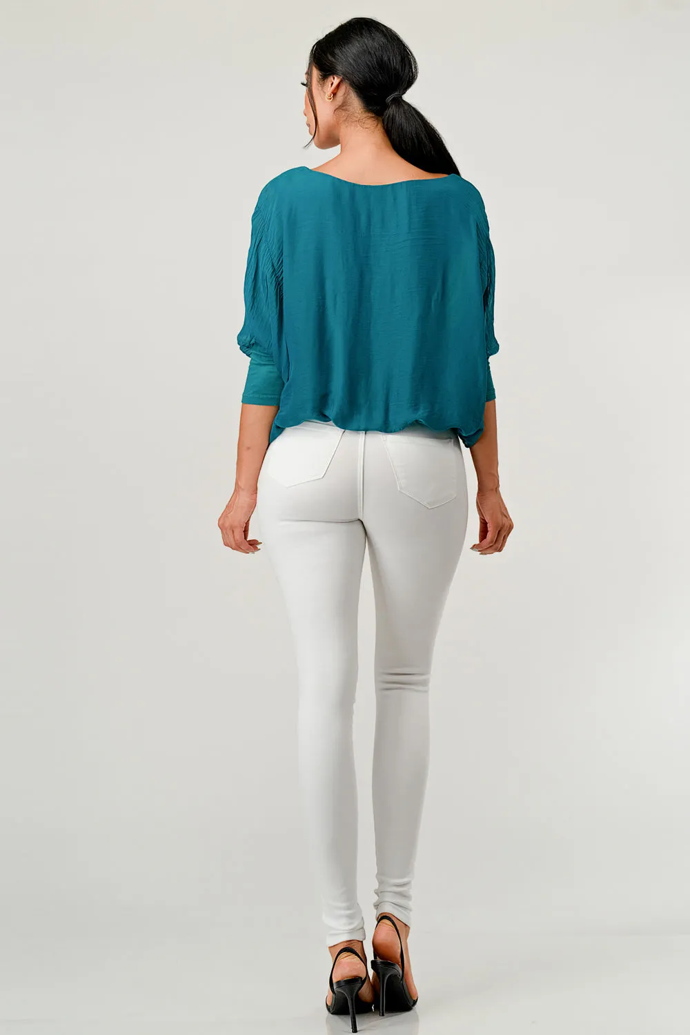 Raw Moda Solid Silk Elastic Sleeves Top