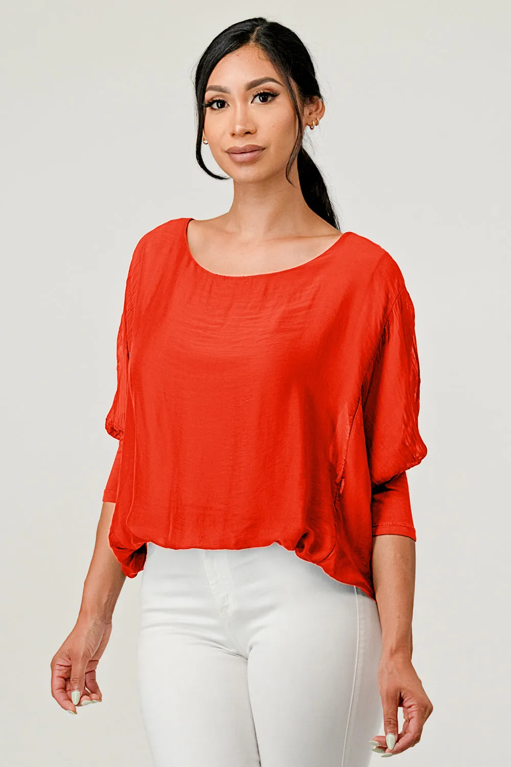 Raw Moda Solid Silk Elastic Sleeves Top