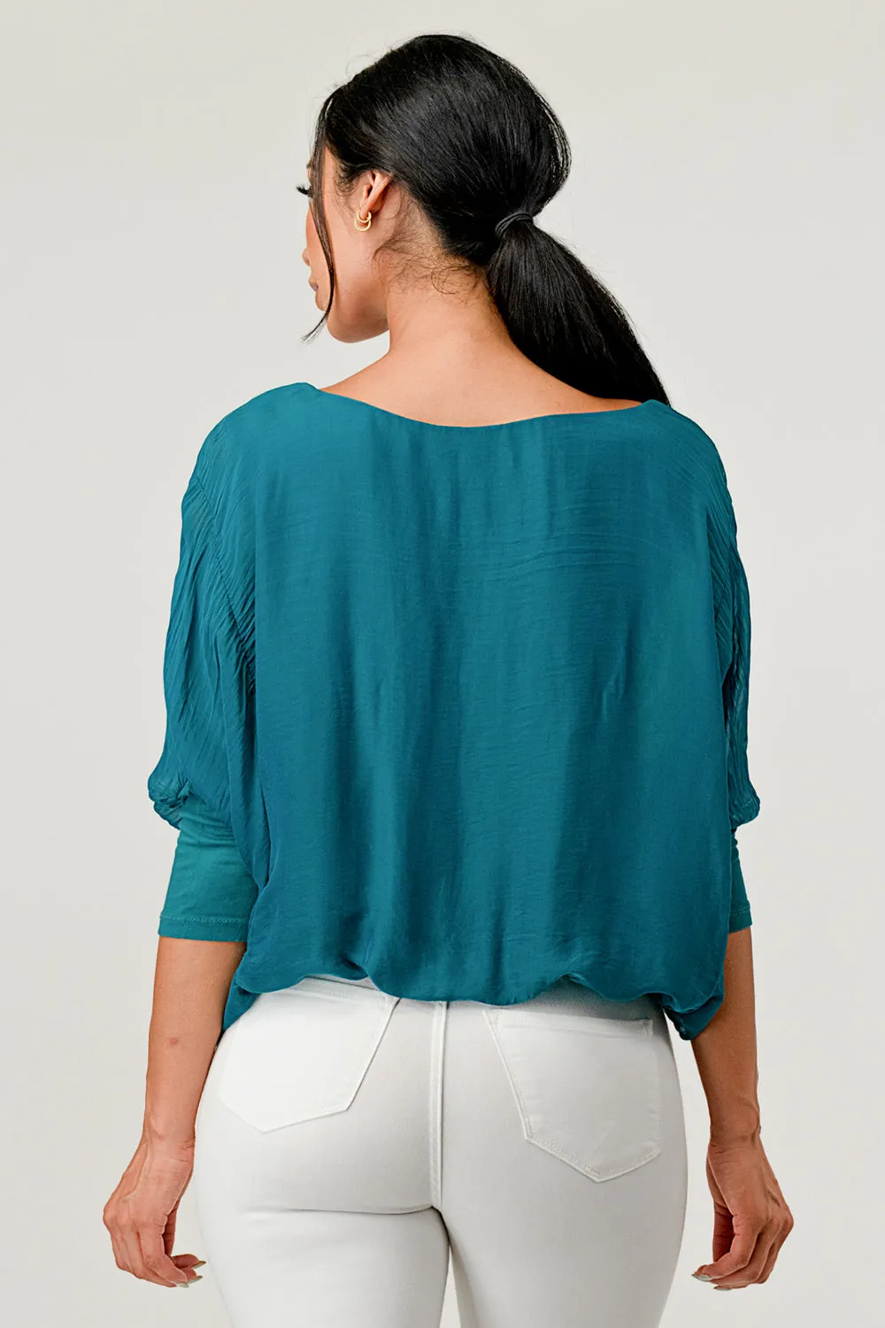 Raw Moda Solid Silk Elastic Sleeves Top