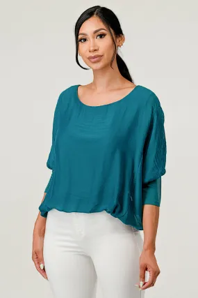 Raw Moda Solid Silk Elastic Sleeves Top