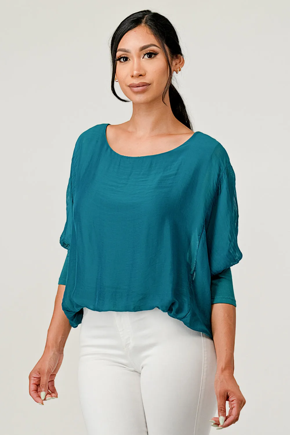 Raw Moda Solid Silk Elastic Sleeves Top