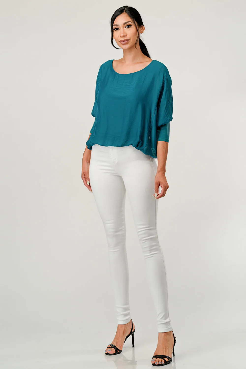 Raw Moda Solid Silk Elastic Sleeves Top