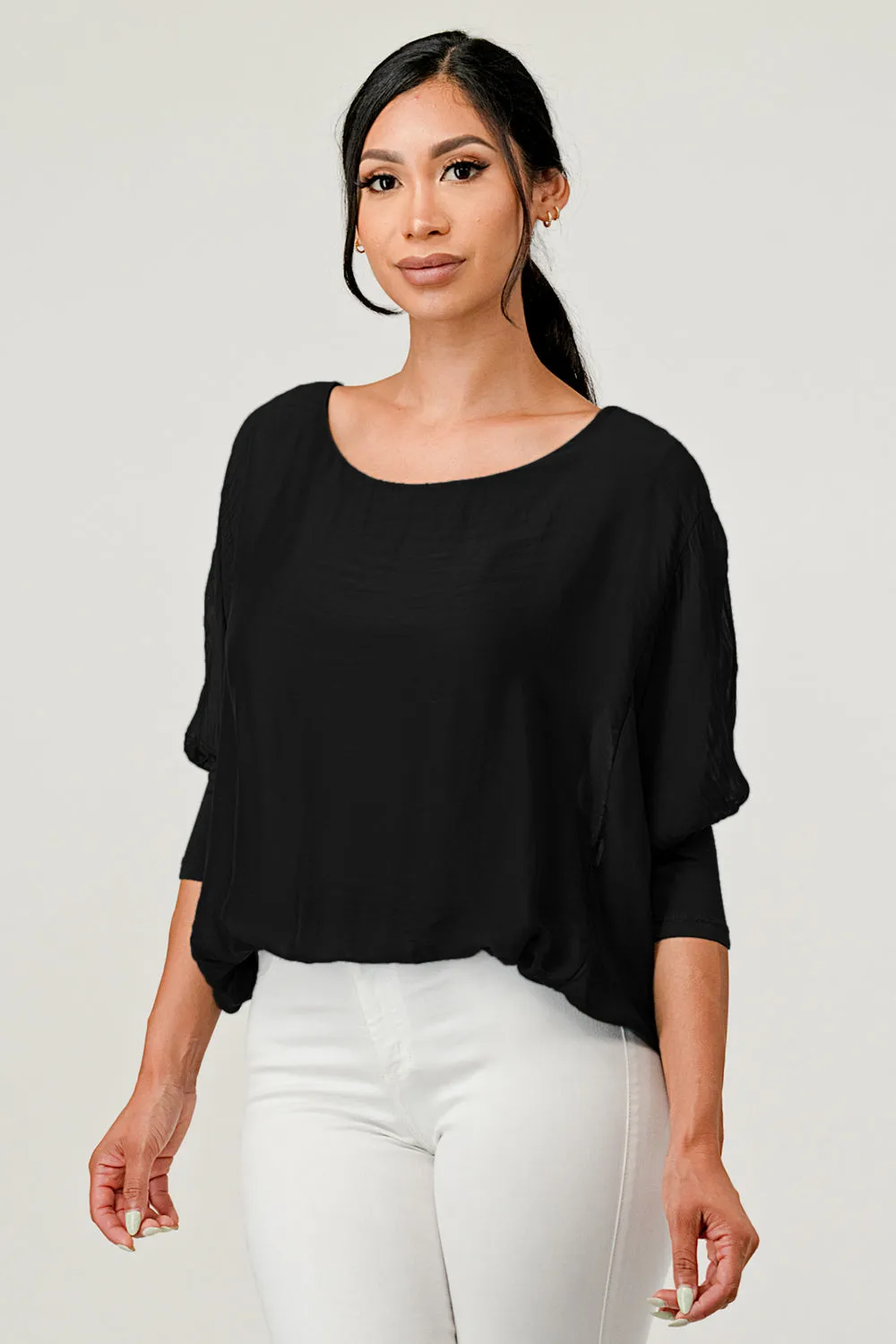 Raw Moda Solid Silk Elastic Sleeves Top