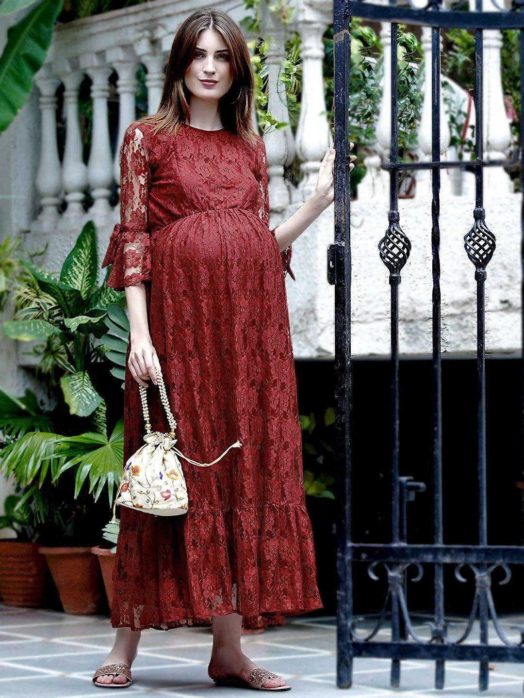 Red Lace Maternity and Pregnancy Dress